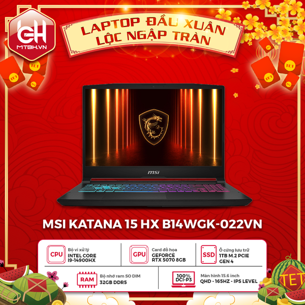 LAPTOP GAMING MSI KATANA 15 HX B14WGK-022VN CORE I9-14900HX | RTX 5070 8GB | 32GB RAM | 1TB SSD | 15.6