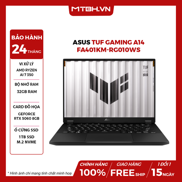 LAPTOP ASUS TUF GAMING A14 FA401KM-RG010WS Ryzen AI 7 350 | RTX 5060 8GB | 32GB RAM | 1TB SSD | 14' WQXGA 165Hz | Win 11