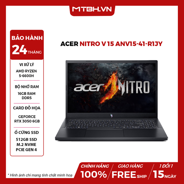 LAPTOP GAMING ACER NITRO V 15 ANV15-41-R1JY RYZEN 5-6600H | RTX 3050 6GB | 16GB RAM | 512GB SSD | 15.6