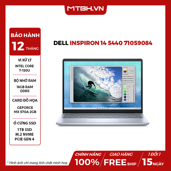 LAPTOP DELL INSPIRON 14 5440 71059084 CORE 7-150U | MX 570A 2GB | 16GB RAM | 1TB SSD | Win 11 | Office HS24