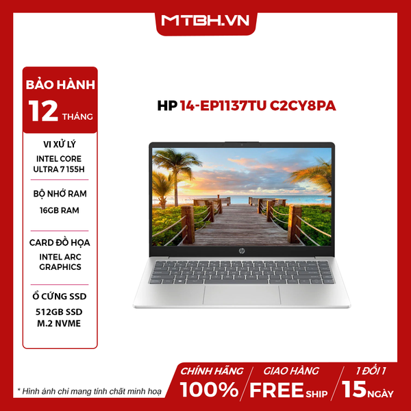 LAPTOP HP 14-EP1137TU C2CY8PA Ultra 7 155H | 16GB RAM | 512GB SSD | Intel Arc | 14' FHD | Win 11