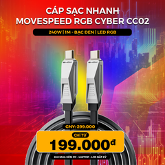 Cáp sạc nhanh Movespeed RGB Cyber CC02 240W | 1M - Bạc Đen