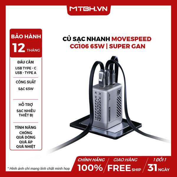Củ sạc nhanh Movespeed CG106 65W | Super GaN | Trắng