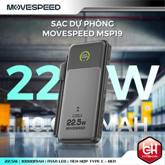 Sạc dự phòng Movespeed MSP19 22.5W | 10000mAh | Màn Led | Tích hợp Type C - Đen