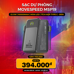 Sạc dự phòng Movespeed MSP19 22.5W | 10000mAh | Màn Led | Tích hợp Type C - Đen