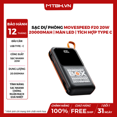 Sạc dự phòng Movespeed F20 20W | 20000mAh | Màn hình LED | Tích hợp Type C