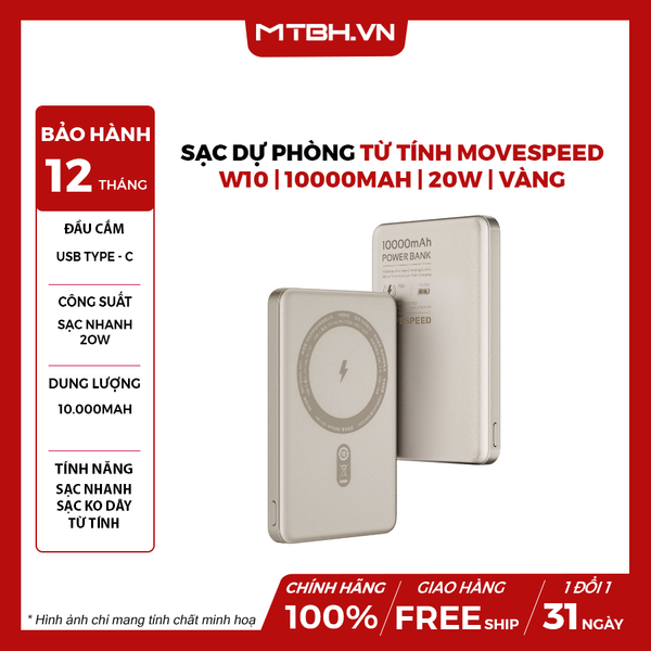 Sạc dự phòng từ tính Movespeed W10 | 10000mAh | 20W | Vàng