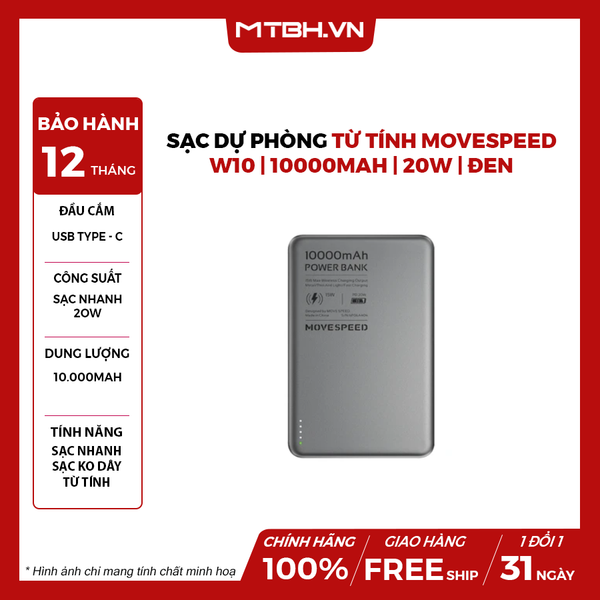 Sạc dự phòng từ tính Movespeed W10 | 10000mAh | 20W | Đen