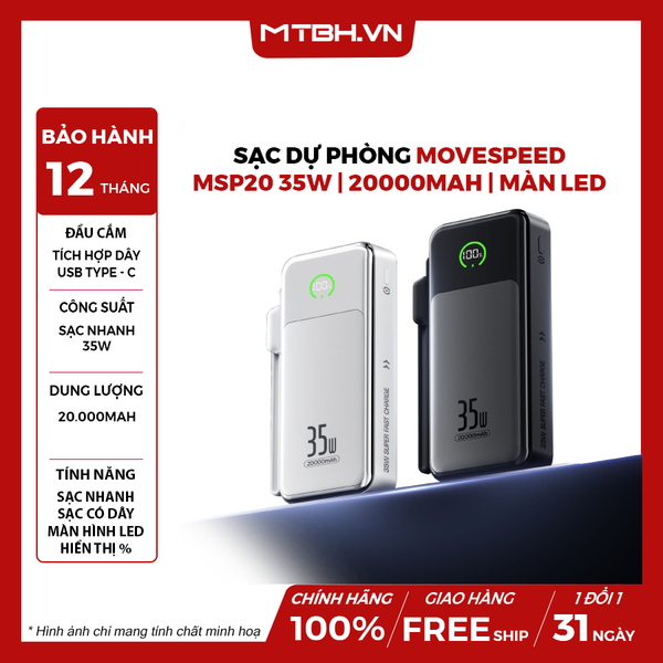 Sạc dự phòng Movespeed MSP20 35W | 20000mAh | Màn Led | Tích hợp Type C | Black