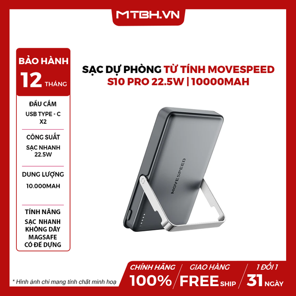 Sạc dự phòng từ tính Movespeed S10 Pro 22.5W | 10000mAh | Đế dựng