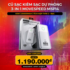 Củ sạc kiêm sạc dự phòng 3-in-1 Movespeed MSP14 | 65W | 20000mAh | Bạc