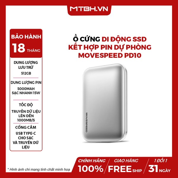 Ổ cứng di động SSD kết hợp Pin dự phòng Movespeed PD10 | 512GB | 5000mAh