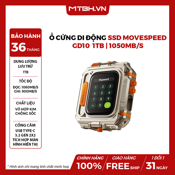 Ổ cứng di động SSD Movespeed GD10 | 1TB | 1050MB/s | Màn hình cảm ứng | Vỏ bảo vệ