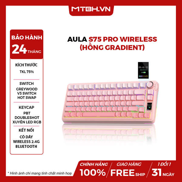 Bàn Phím Cơ AULA S75 Pro Wireless(Hồng Gradient)