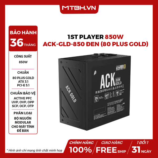 NGUỒN 1ST PLAYER 850w ACK-GLD-850 ĐEN (80 PLUS GOLD)
