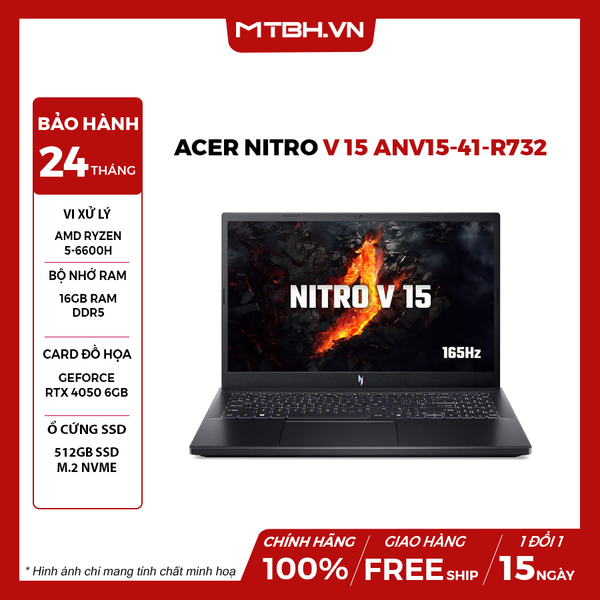LAPTOP GAMING ACER NITRO V 15 ANV15-41-R732 RYZEN 5-6600H | RTX 4050 6GB | 16GB RAM | 512GB SSD | 15.6' FHD 165Hz | Win 11
