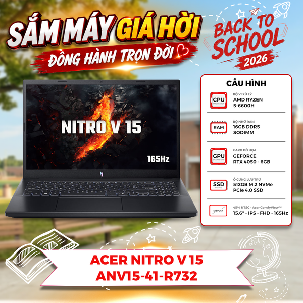 LAPTOP GAMING ACER NITRO V 15 ANV15-41-R732 RYZEN 5-6600H | RTX 4050 6GB | 16GB RAM | 512GB SSD | 15.6' FHD 165Hz | Win 11