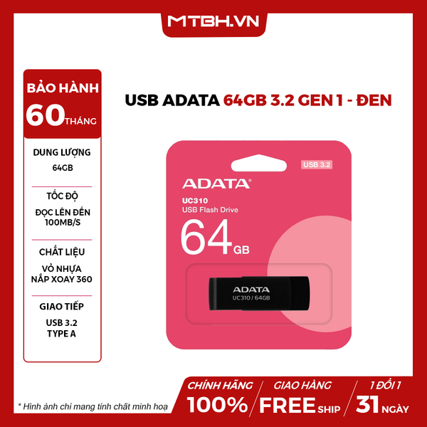 USB ADATA 64GB 3.2 Gen 1 - Đen