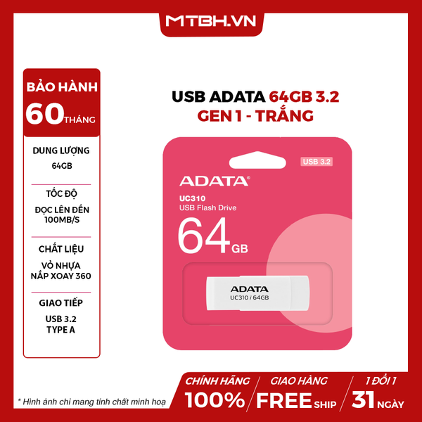 USB ADATA 64GB 3.2 Gen 1 - Trắng