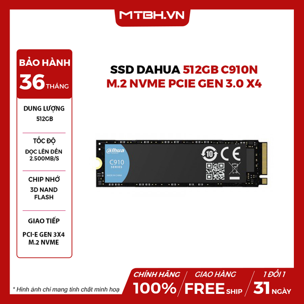 SSD DAHUA 512G C910N M.2 NVMe PCIe Gen 3.0 x4 (ĐỌC : 2500MB/s)