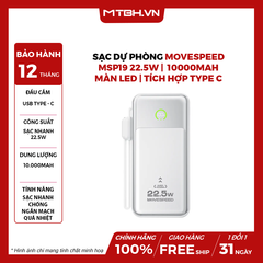 Sạc dự phòng Movespeed MSP19 22.5W | 10000mAh | Màn Led | Tích hợp Type C - Trắng