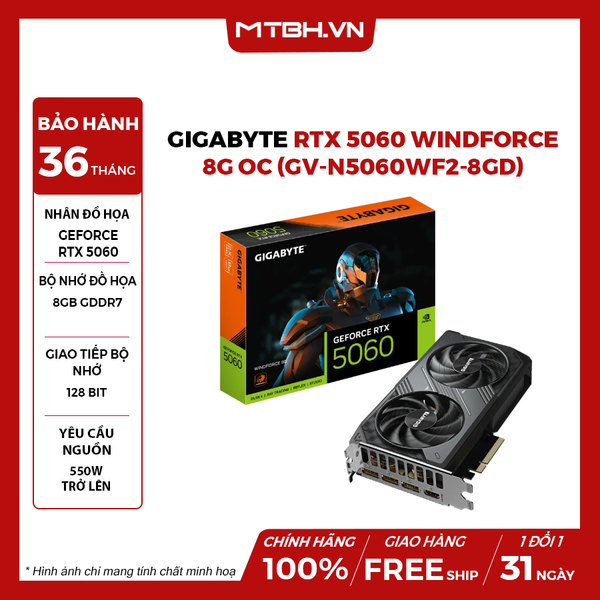 VGA Gigabyte RTX 5060 WINDFORCE 8G OC (GV-N5060WF2-8GD)