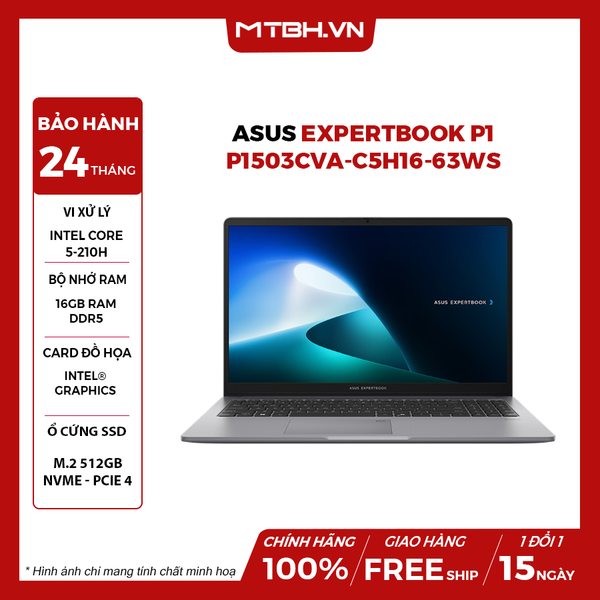 LAPTOP ASUS EXPERTBOOK P1 P1503CVA-C5H16-63WS Core 5-210H | 16GB RAM | 512GB SSD | 15.6' FHD | Win 11 + Office Home 2024