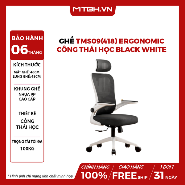 Ghế TMS09 (418) Ergonomic Công Thái Học Black White