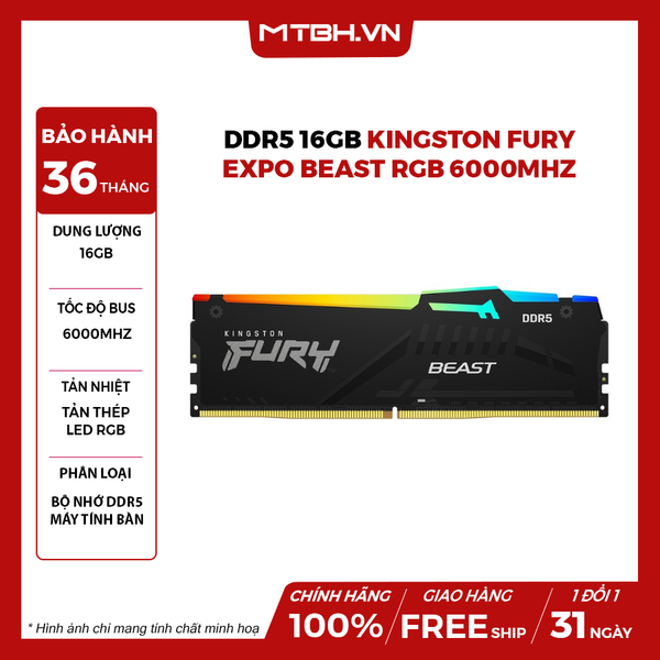 Ram DDR5 16GB Kingston Fury EXPO BEAST RGB 6000Mhz