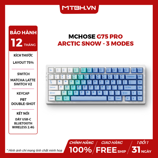 Bàn Phím Cơ MCHOSE G75 Pro - Arctic Snow - 3 Modes