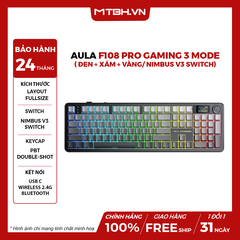 BÀN PHÍM CƠ AULA F108 PRO GAMING 3 MODE ( Đen + xám + vàng/ Nimbus v3 switch)