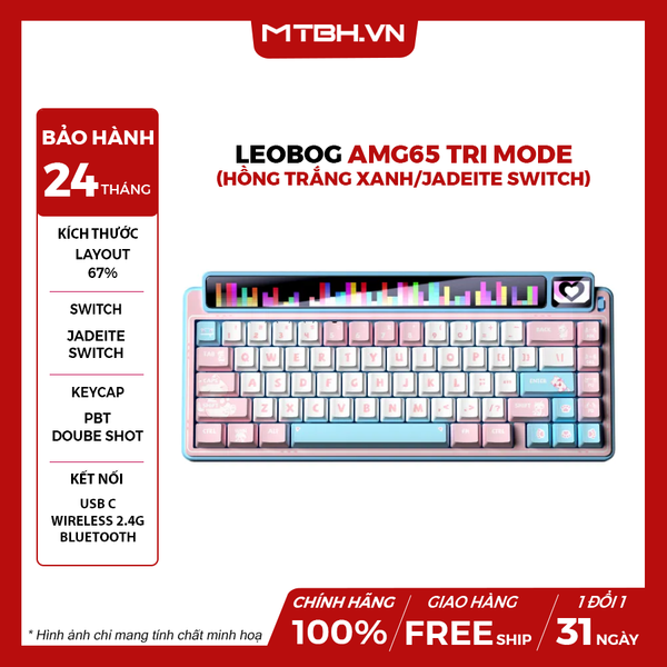 Bàn Phím Cơ Leobog AMG65 Tri Mode (Hồng Trắng Xanh/Jadeite switch)