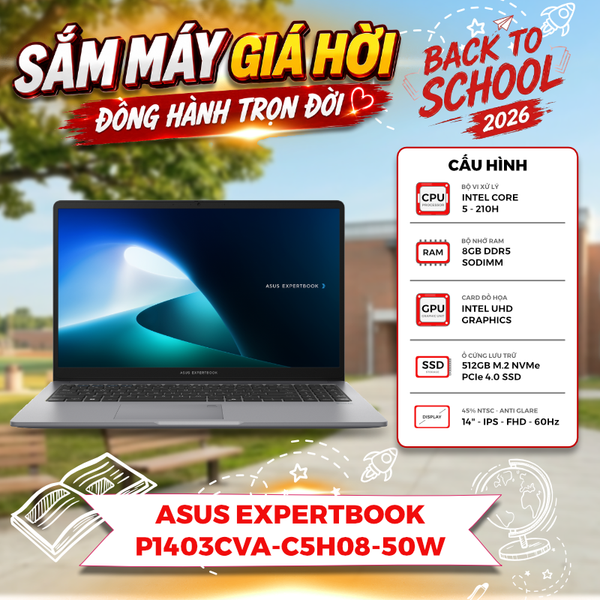 LAPTOP ASUS EXPERTBOOK P1403CVA-C5H08-50W CORE 5 210H | 8GB RAM | 512GB SSD | 14