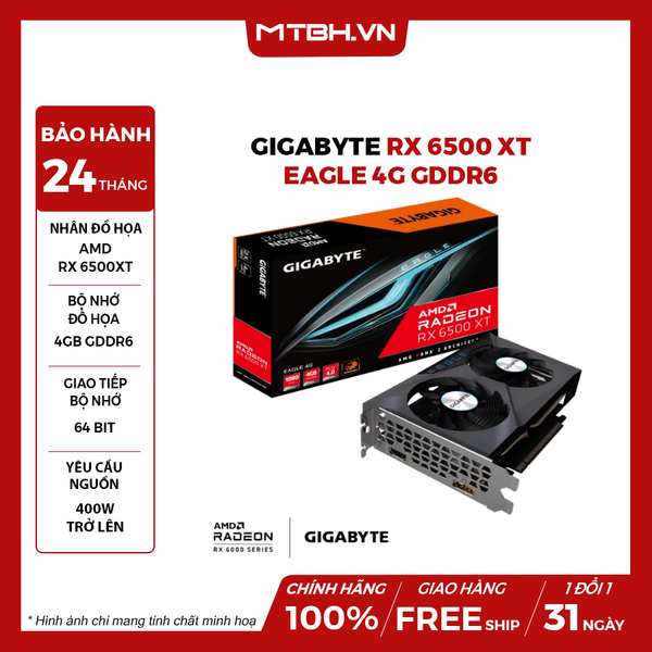 VGA GIGABYTE RX 6500 XT EAGLE 4G GDDR6 ( GV-R65XTEAGLE-4GD )