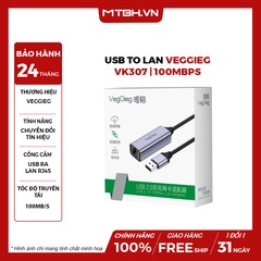 Cáp USB to LAN VEGGIEG VK307 | 100Mbps