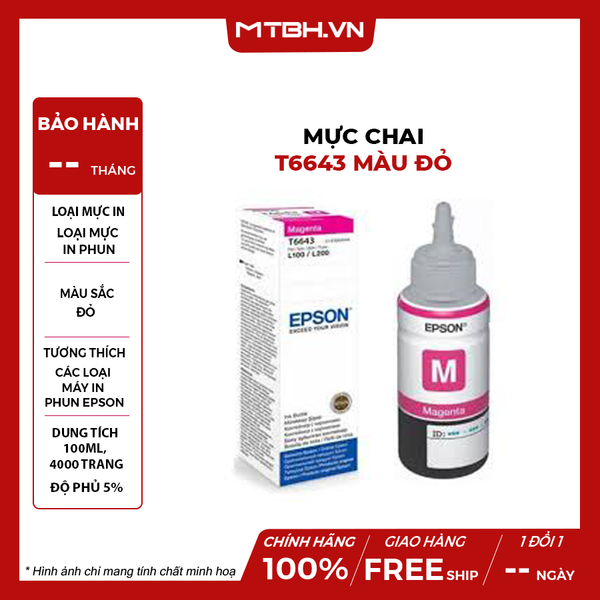 Mực chai T6643 màu đỏ Thương hiệu I-AICON (100ML)