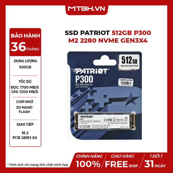 SSD Patriot 512GB P300 M2 2280 NVMe GEN3X4