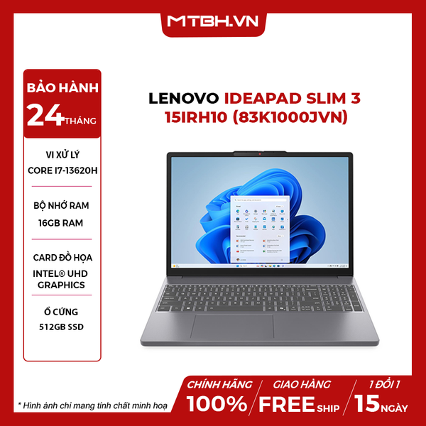 LAPTOP LENOVO IDEAPAD SLIM 3 15IRH10 (83K1000JVN) Core i7-13620H 16GB RAM 512GB SSD 15'3 FHD Win 11