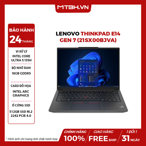 LAPTOP LENOVO THINKPAD E14 Gen 7 (21SX00BJVA) Ultra 5 135H | 16GB RAM | 512GB SSD | Intel Arc Graphics | 14