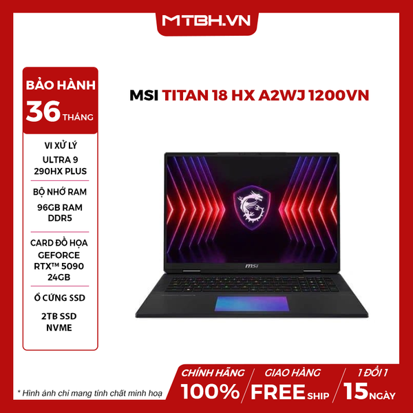 LAPTOP GAMING MSI TITAN 18 HX A2WJ 1200VN CPU Ultra 9-290HX Plus | 96GB RAM | 2TB SSD| VGA RTX 5090 24GB | 18.0 UHD+ 4K MiniLED IPS, 100% DCI-P3 & 120Hz | Win11