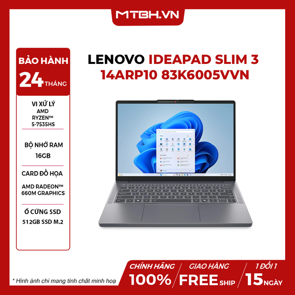 LAPTOP LENOVO IDEAPAD SLIM 3 14ARP10 83K6005VVN RYZEN 5 7535HS | 16GB RAM | 512GB SSD | 14
