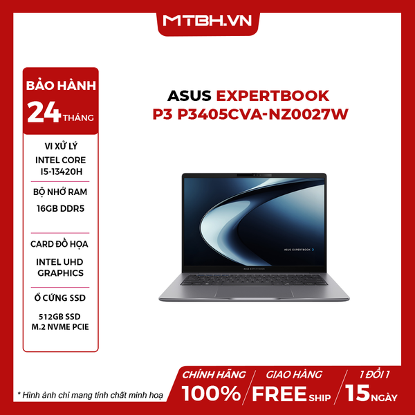 LAPTOP ASUS EXPERTBOOK P3 P3405CVA-NZ0027W CORE i5-13420H | 16GB RAM | 512GB SSD | Intel UHD | 14' 2K WQXGA 144Hz | Win 11