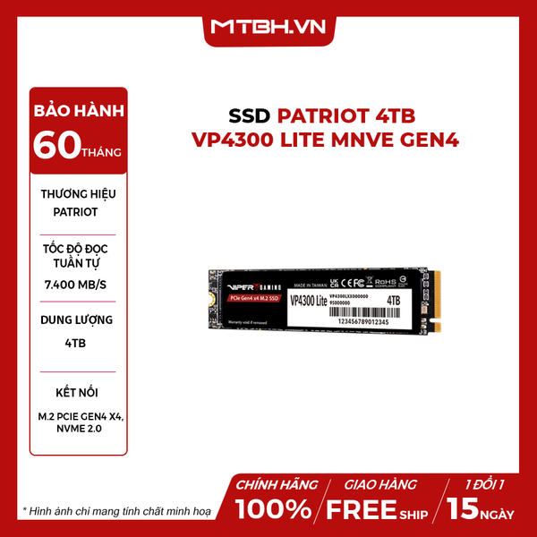 SSD Patriot 4TB VP4300 Lite MNVe Gen4 (VP4300L4TBM28H)