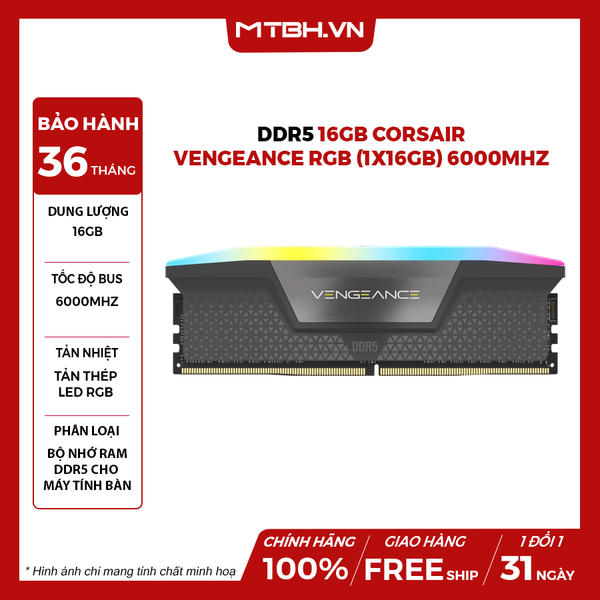 Ram DDR5 16GB Corsair Vengeance RGB (1x16GB) 6000MHz
