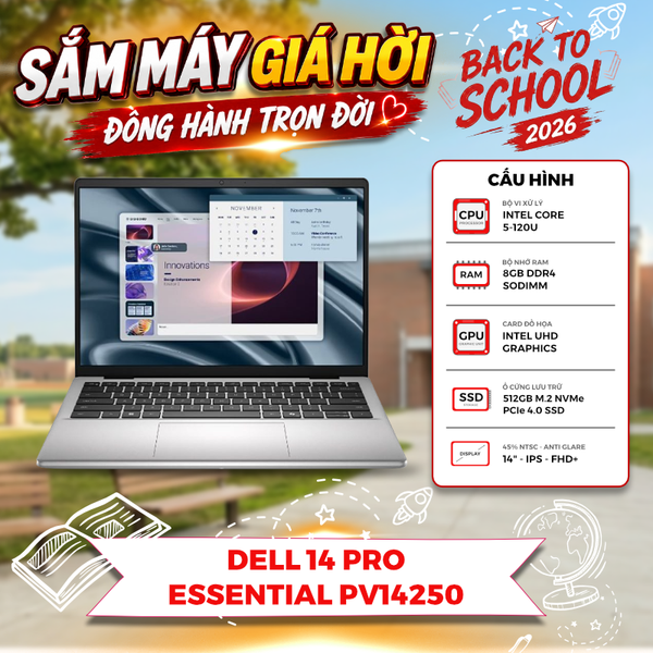 LAPTOP DELL 14 PRO ESSENTIAL PV14250 PV14250-120U-08512U Core 5 120U | 8GB RAM | 512GB SSD | 14