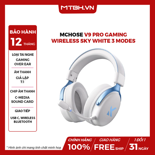 Tai Nghe MCHOSE V9 Pro Gaming Wireless Sky White 3 Modes