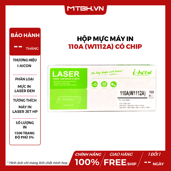 HỘP MỰC MÁY IN 110A (W1112A) CÓ CHIP - THƯƠNG HIỆU I-AICON