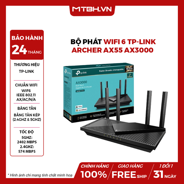 BỘ PHÁT WIFI 6 TP-LINK ARCHER AX55 AX3000 - Băng Tần Kép