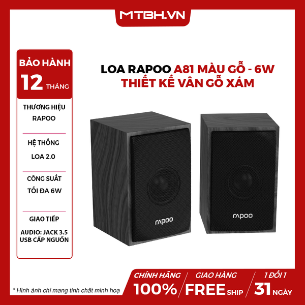 LOA RAPOO A81 MÀU XÁM ĐEN - 6W | THIẾT KẾ GỖ