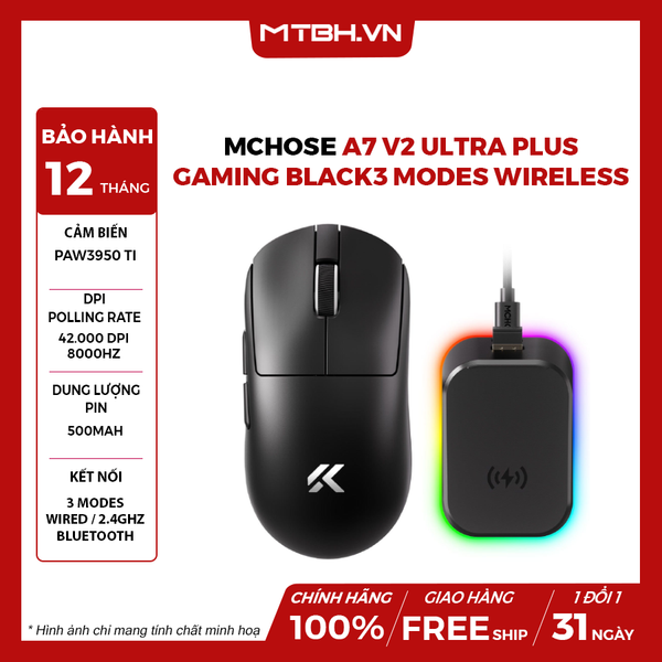 Chuột MCHOSE A7 V2 Ultra Plus Gaming Black3 Modes Wireless
